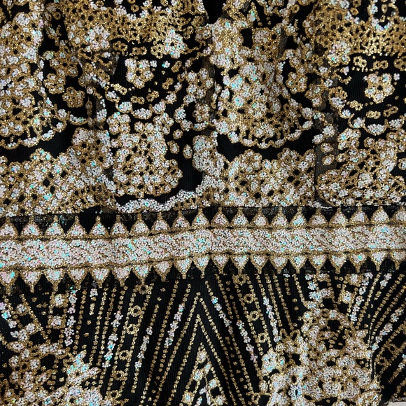 Bodysuit NWT Black & Gold Glitter Deep V Glam Party Hello Molly XS - Picture 3 of 6